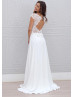 Ivory Lace Chiffon Keyhole Back Beach Wedding Dress